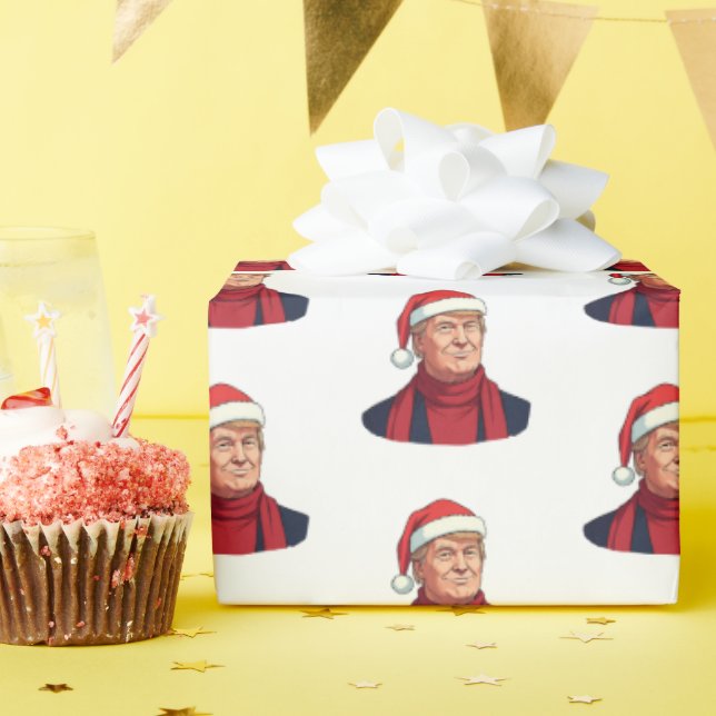 Donald Trump mit dem Weihnachtsmann hat frohe Weih Geschenkpapier (Geburtstagsparty)