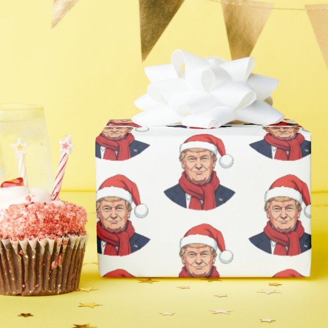 Donald Trump mit dem Weihnachtsmann hat frohe Weih Geschenkpapier (Geburtstagsparty)