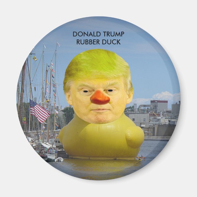 Donald Trump Rubber Yellow Duck Round Magnet (Vorne)