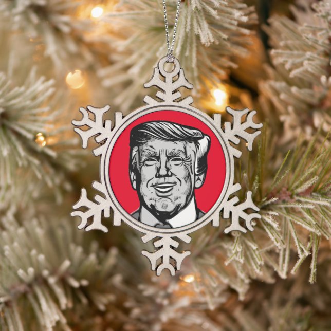 DONALD TRUMP SCHNEEFLOCKEN Zinn-Ornament (Baum)