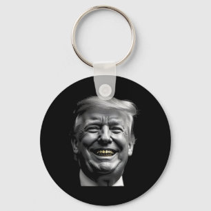 Donald Trump Schwarz-Weiß-Porträt – Gold Grill Schlüsselanhänger