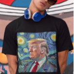 Donald Trump Starry Night Van Gogh Art Style 2024 T-Shirt<br><div class="desc">Donald Trump in Van Gogh Starry Night Art,  Präsident Donald Trump trägt seinen klassischen Anzug und seine rote Krawatte vor dem Hintergrund des abstrakten expressionistischen Sternenhimmels. Festliche politische Wahlkampfkunst des 45. Präsidenten Donald J. Trump oder zur Unterstützung von Trumps Wahl 2024.</div>
