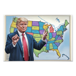 Donald Trump vor einem veränderten US-Kartenwerk Fotodruck