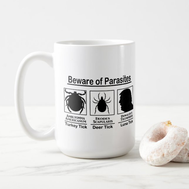 Donald Trump Vorsicht vor Parasiten Kaffeetasse (Mit Donut)