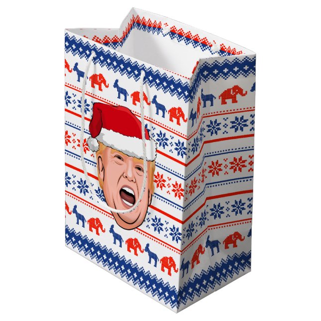 DONALD TRUMP Weihnachten Mittlere Geschenktüte (Rückseite Schrägansicht)