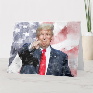 Donald Trump weist auf amerikanische Flagge Dankeskarte