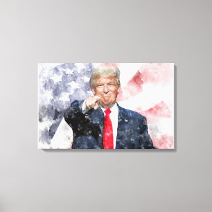 Donald Trump weist auf amerikanische Flagge Leinwanddruck