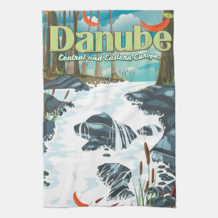 Donau-europäisches Flussreiseplakat Geschirrtuch