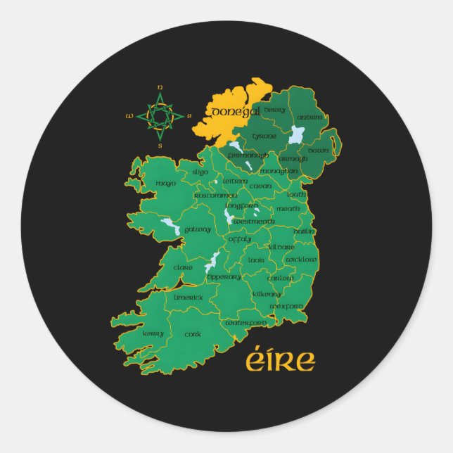 Donegal Ireland Landkreis Map Eire Irish Travel Runder Aufkleber (Vorderseite)