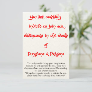 Donjons & Dragons invitation de jeu 2 côtés