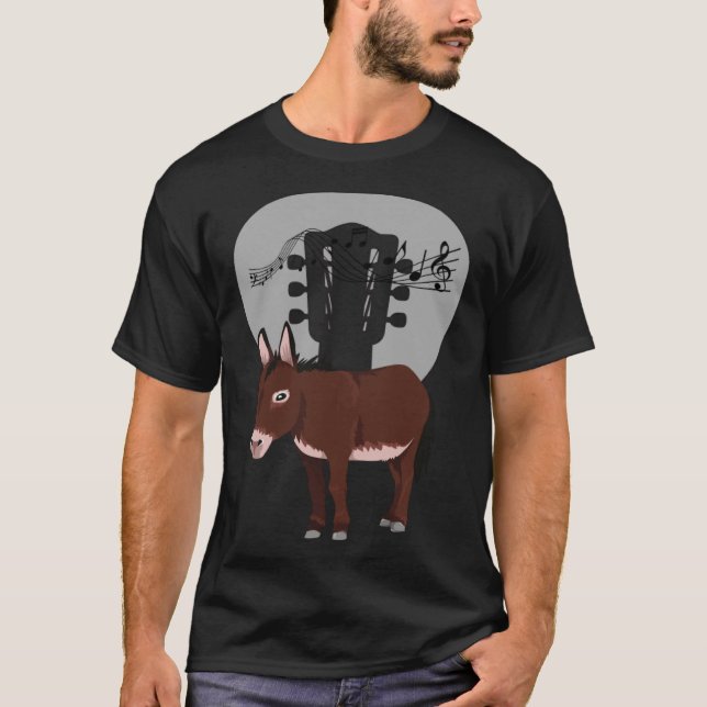 Donkey Acustic Guitar and Music Notes Powerful Ani T-Shirt (Vorderseite)