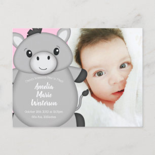 Donkey Baby Announcement Girl Pink Postkarte