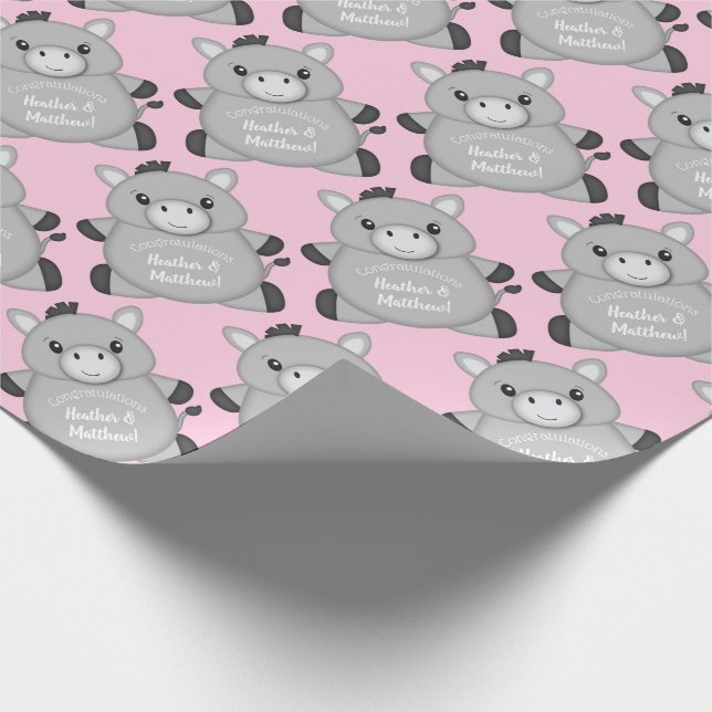 Donkey Baby Dusche Rosa Geschenkpapier (Ecke)