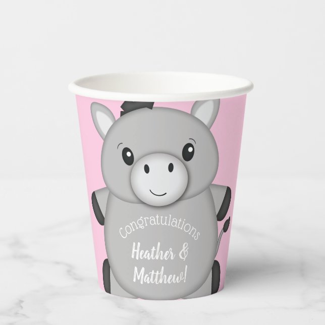 Donkey Baby Dusche Rosa Pappbecher (Vorderseite)