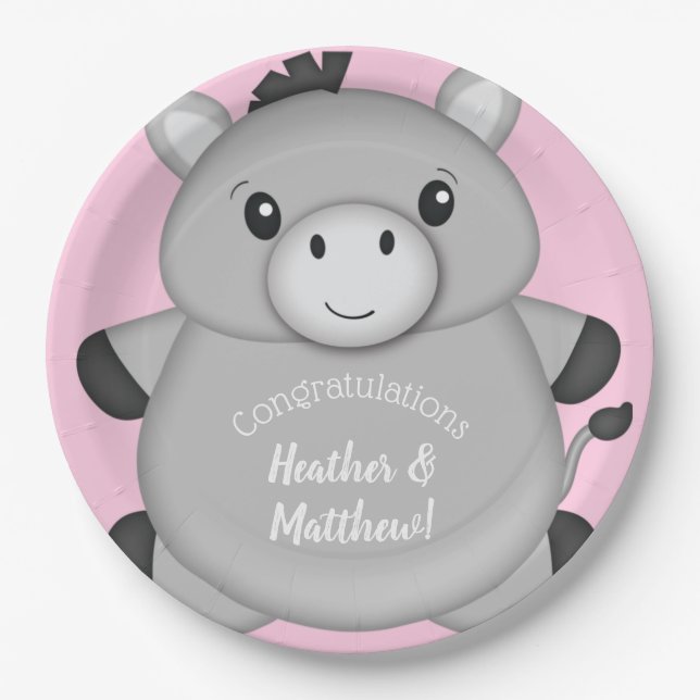Donkey Baby Dusche Rosa Pappteller (Vorderseite)