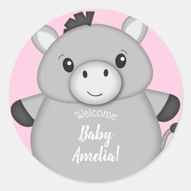 Donkey Baby Dusche Rosa Runder Aufkleber (Vorderseite)
