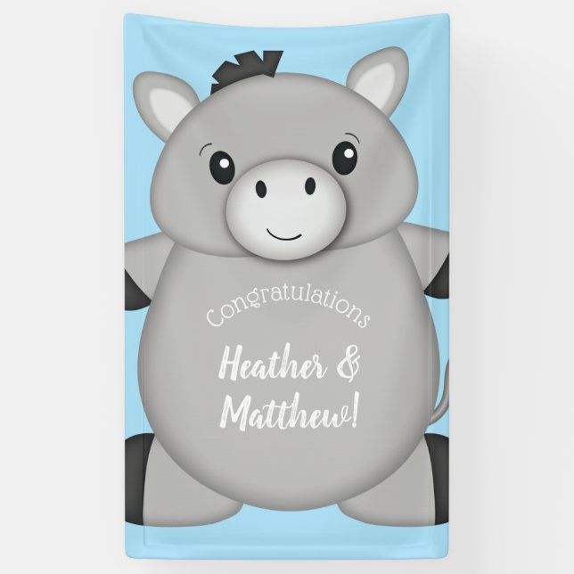 Donkey Baby Shower Blue Banner (Vertikal)