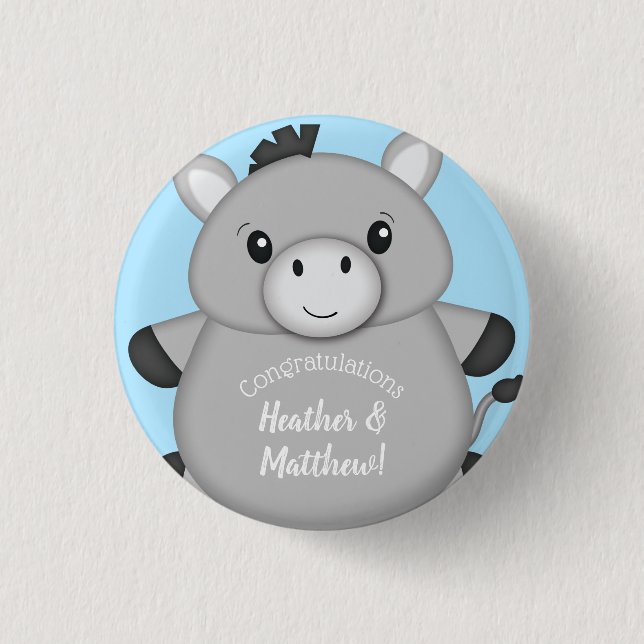 Donkey Baby Shower Blue Button (Vorderseite)