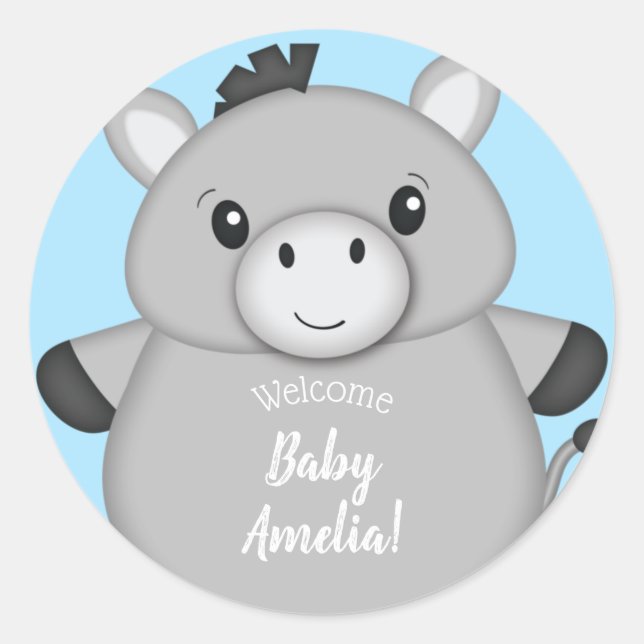 Donkey Baby Shower Blue Runder Aufkleber (Vorderseite)