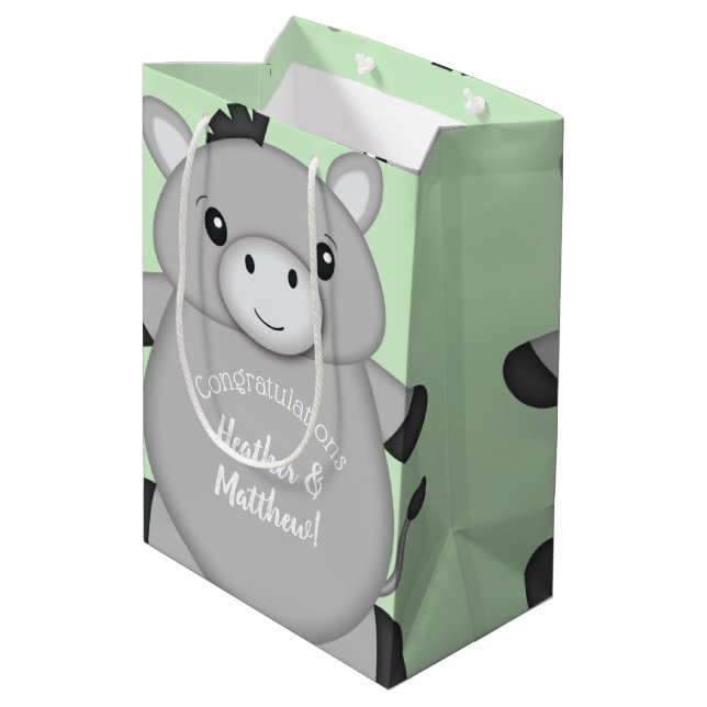 Donkey Baby Shower Green Mittlere Geschenktüte (Rückseite Schrägansicht)
