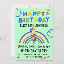 Donkey Birthday Party Invitation Green Einladung