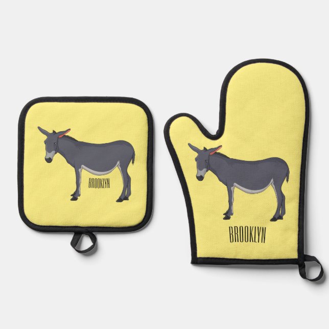 Donkey Cartoon Ofenhandschuh & Topflappen-Set (Vorderseite)