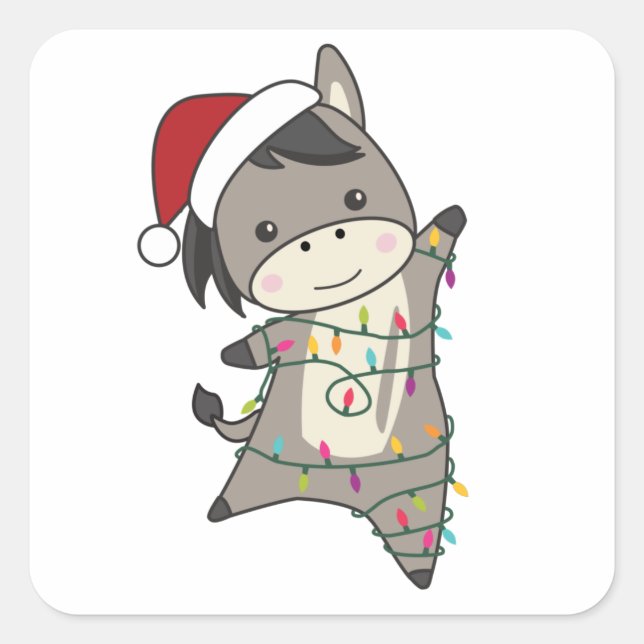 Donkey Christmas Donkeys Winter Animals Quadratischer Aufkleber (Vorderseite)