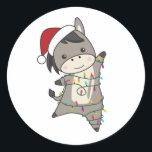 Donkey Christmas Donkeys Winter Animals Runder Aufkleber<br><div class="desc">The donkey for Christmas with fairy lights. Funny animals with ohrs and snow to the holidays. Also funny for Christmas in July. Donkeys are sweet animals and perfekt for Christmas.</div>