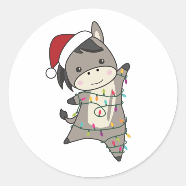Donkey Christmas Donkeys Winter Animals Runder Aufkleber (Vorderseite)