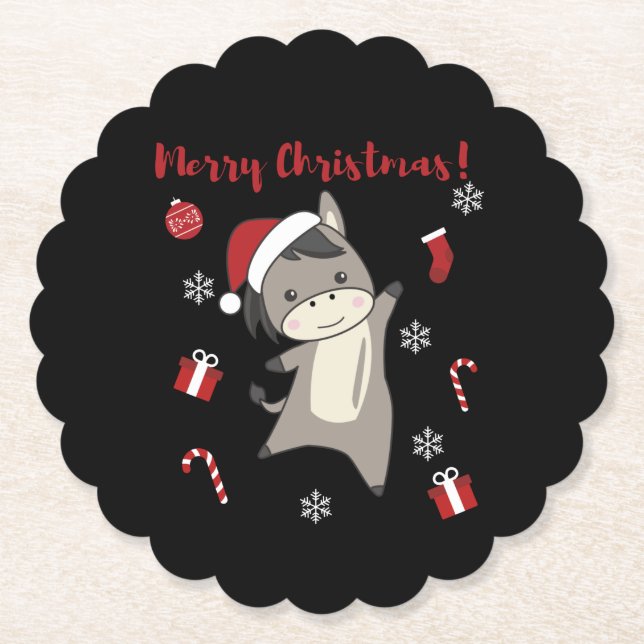 Donkey Christmas Donkeys Wintertiere Untersetzer (Vorderseite)