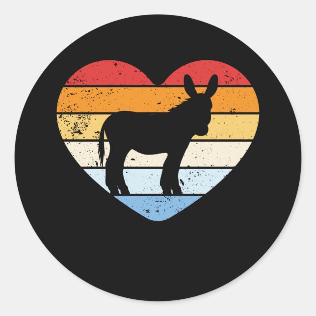 Donkey Heart Retro Runder Aufkleber (Vorderseite)