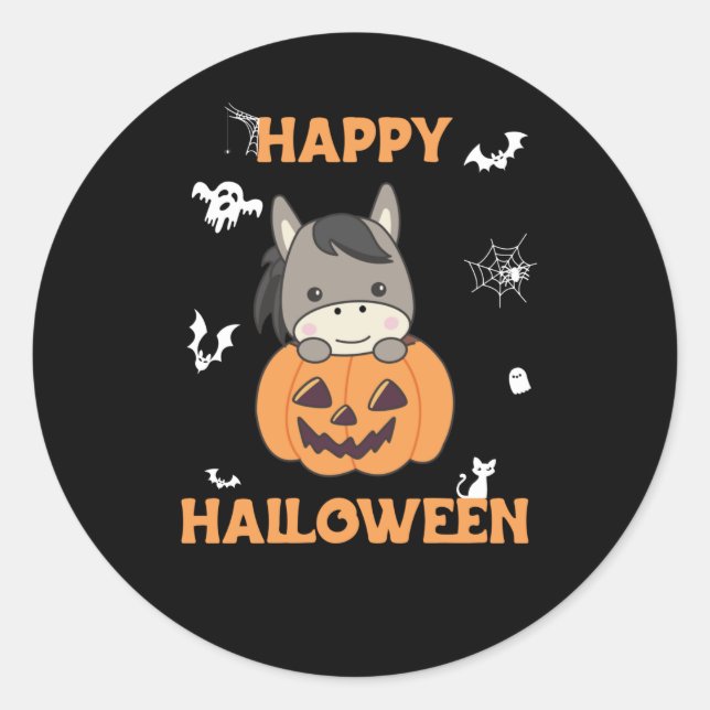 Donkey in Pumpkin Sweet Donkey Happy Halloween Runder Aufkleber (Vorderseite)