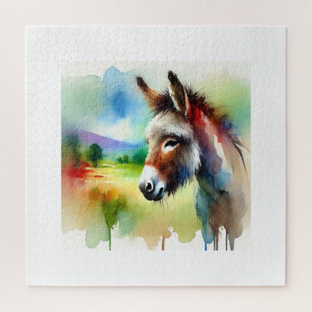 Donkey in Watercolor Art 060724AREF111 - Watercolo (Vertikal)
