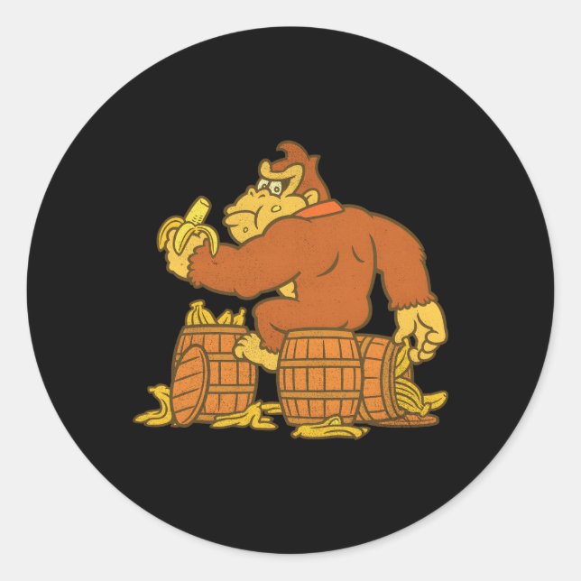 Donkey Kong essen Bananen auf Barrel Runder Aufkleber (Vorderseite)