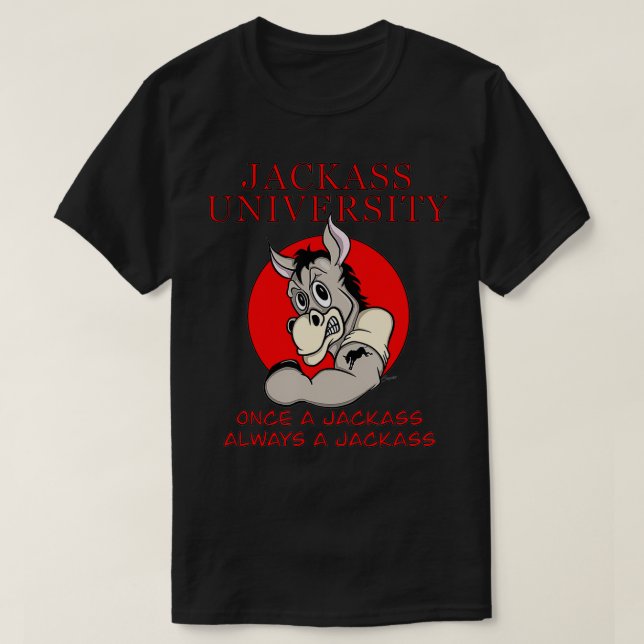 Donkey Liebt lustiges JACKASS UNIVERSITY Maskottch T-Shirt (Design vorne)