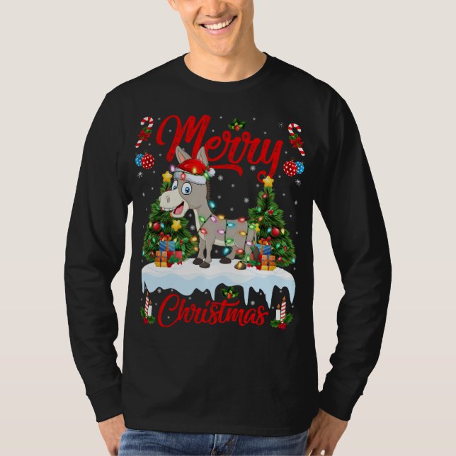 Donkey Lights Xmas Tree Funny Santa Donkey Christm T-Shirt (Vorderseite)