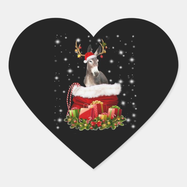 Donkey Lover Geschenk| Happy Donkey Frohe Weihnach Herz-Aufkleber (Vorderseite)