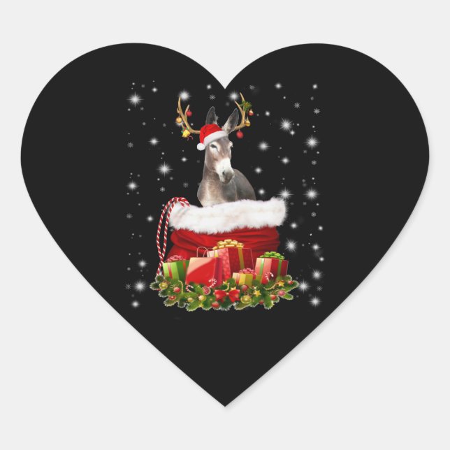 Donkey Lover Geschenk| Happy Donkey Frohe Weihnach Herz-Aufkleber (Vorderseite)