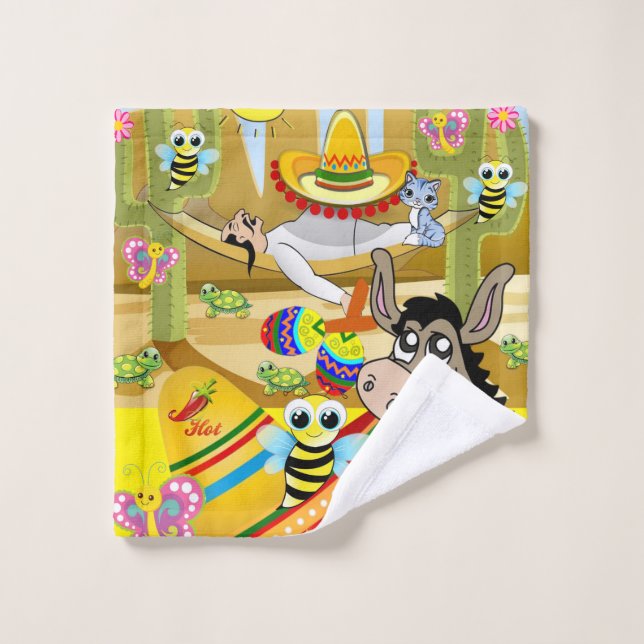 Donkey Mexican Man Sombrero Ensemble de serviettes (Gant de toilette)