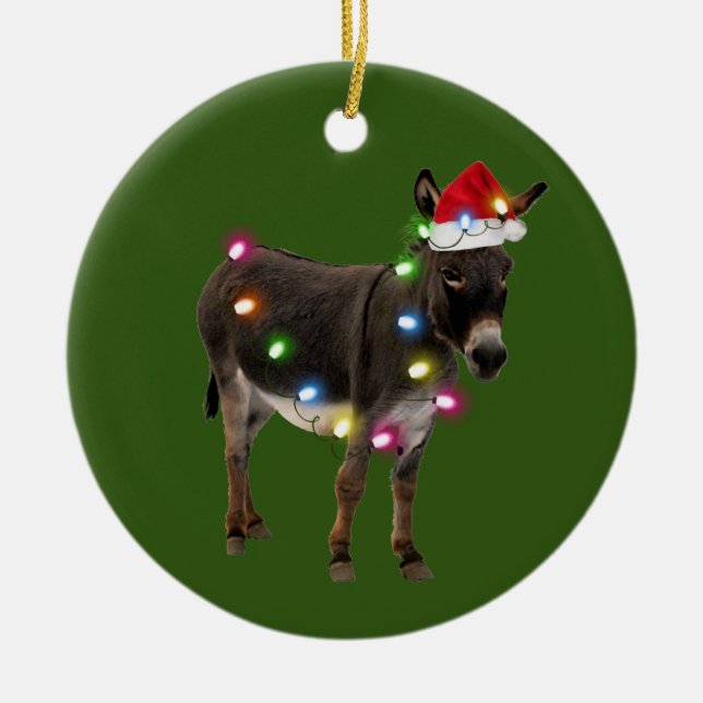 Donkey mit Hat Lights Weihnachten Keramik Ornament (Vorne)