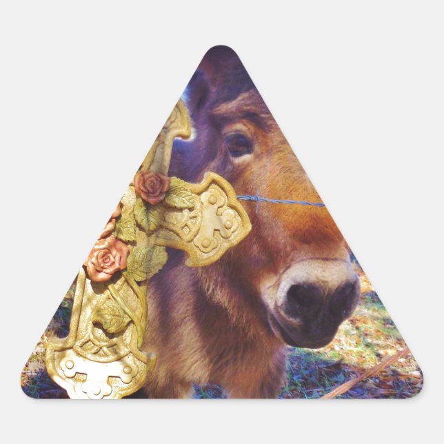 Donkey mit Rose Cross Dreieckiger Aufkleber (Vorderseite)