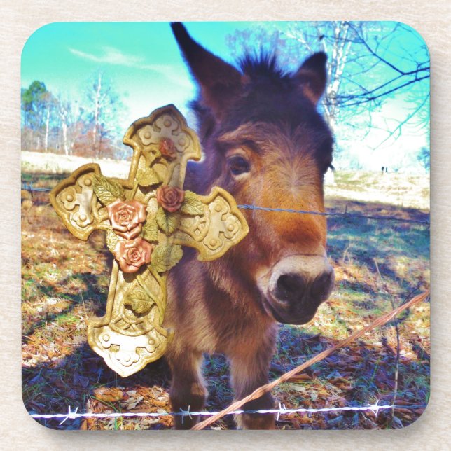 Donkey mit Rose Cross Getränkeuntersetzer (Vorderseite)