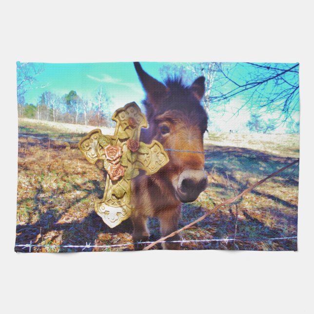 Donkey mit Rose Cross Handtuch (Horizontal)