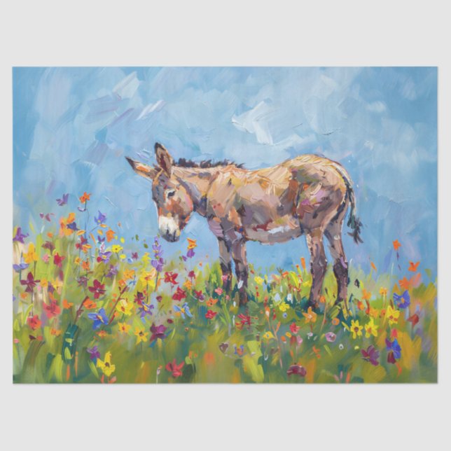 Donkey mit Wildblumen Impressionist Decoupage Seidenpapier (Vorderseite)