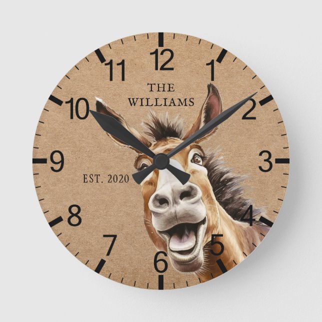 Donkey Niedlich Personalisiert Runde Wanduhr (Vorderseite)
