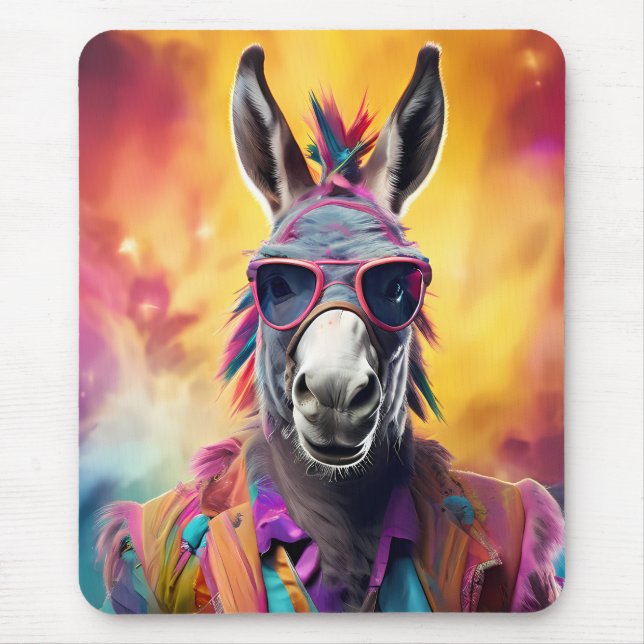 Donkey Pink Brille, Regenbogenhaar Mousepad (Vorne)