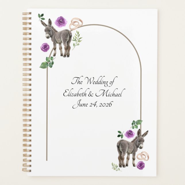 Donkey Purple Floral Rustic Wedding Planer (Vorderseite)