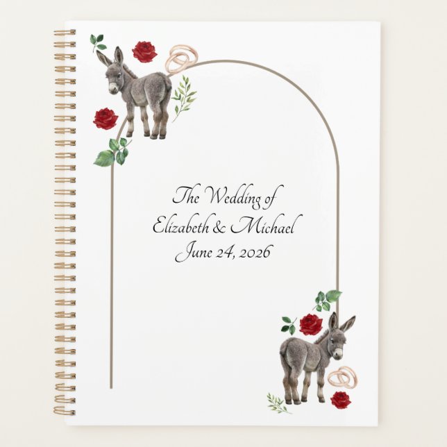 Donkey Red Floral Rustic Wedding Planer (Vorderseite)