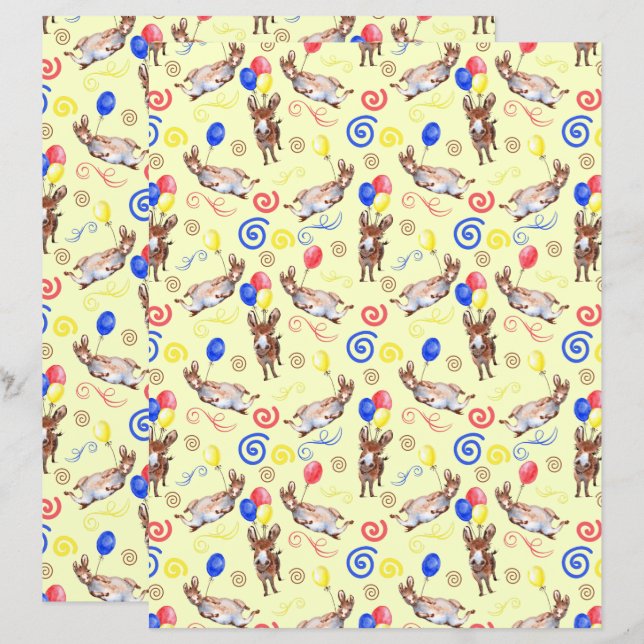 Donkey Scrapbook Paper in Yellow (Vorne/Hinten)