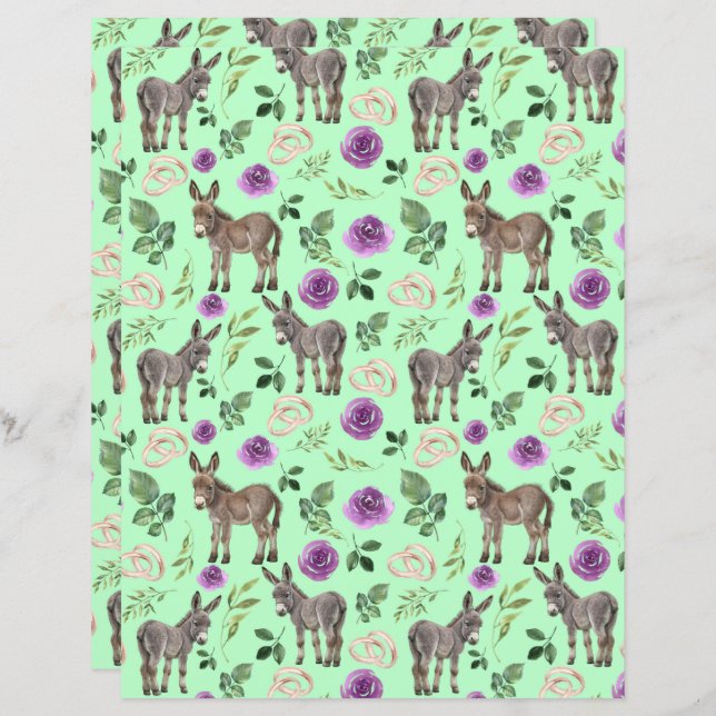 Donkey Wedding Scrapbook Paper in Green (Vorne/Hinten)